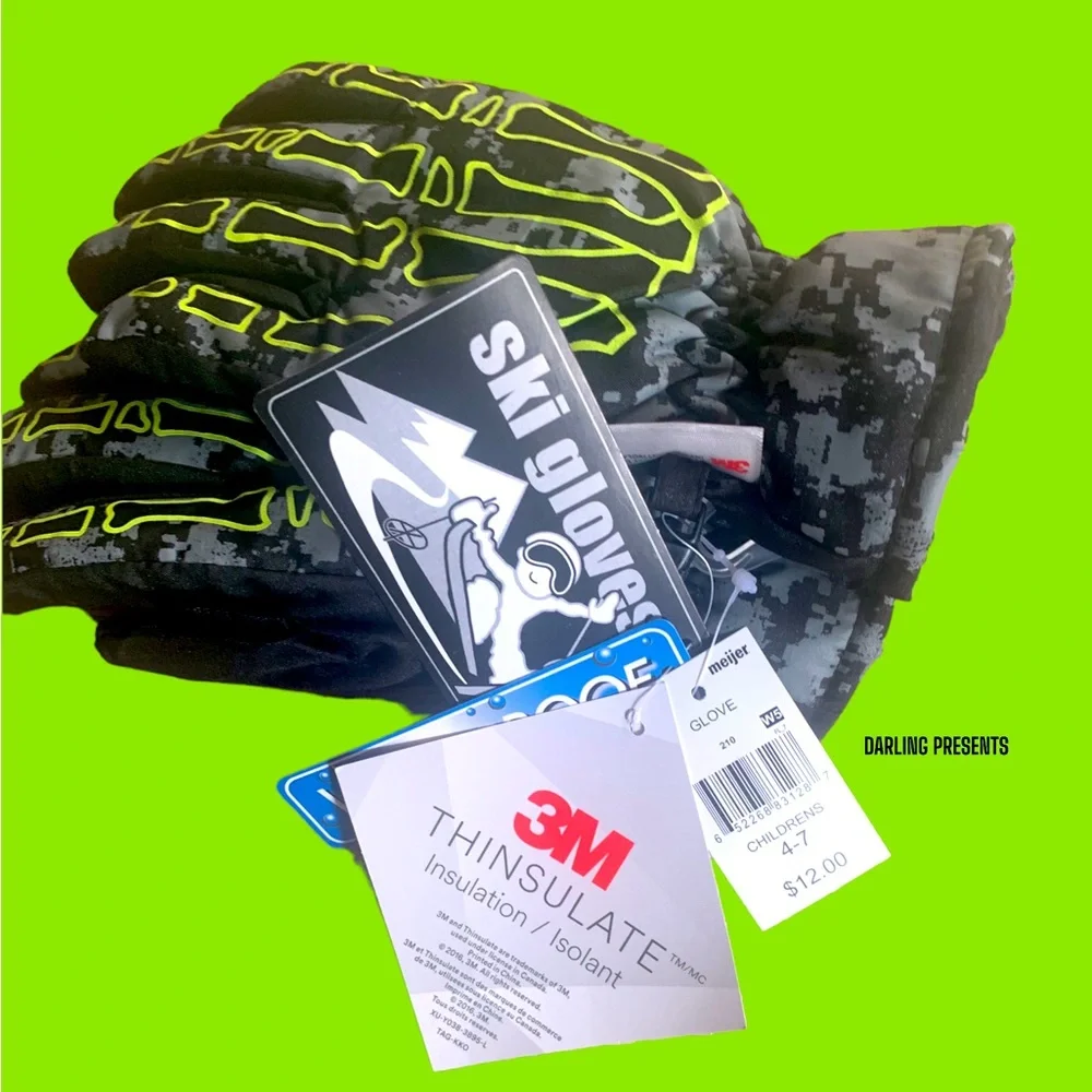 3M Thinsulate Waterproof Skelton Gloves Kids Color Size 4-7